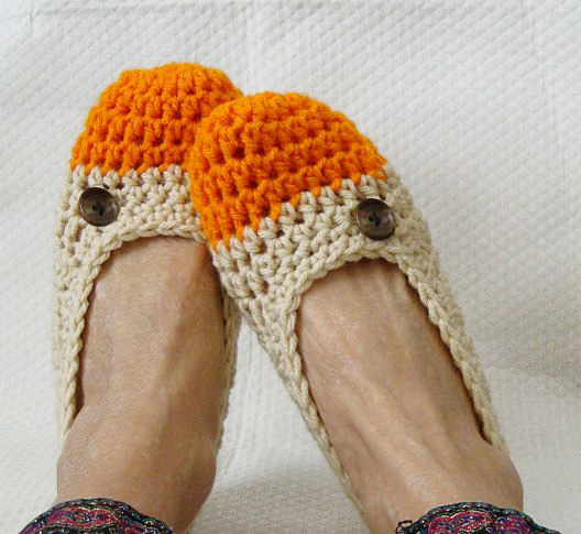 Crochet Slippers For Women Two Toned Orange Sherbert
